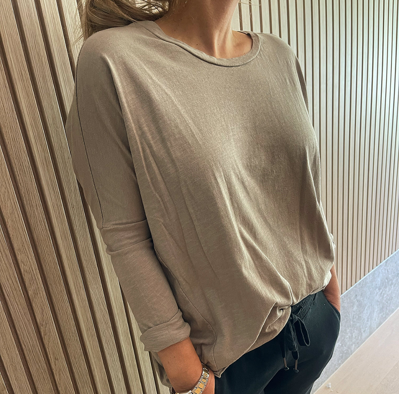 Cotton Ultimate Long Sleeve Tee - TAUPE